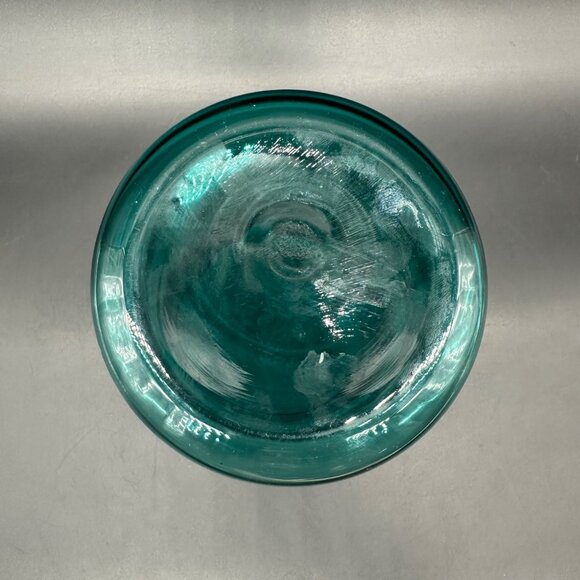 Vintage Hand Blown Teal Glass Vase Candle Holder Cadmium Glow Handmade Art Green - Picture 6 of 11